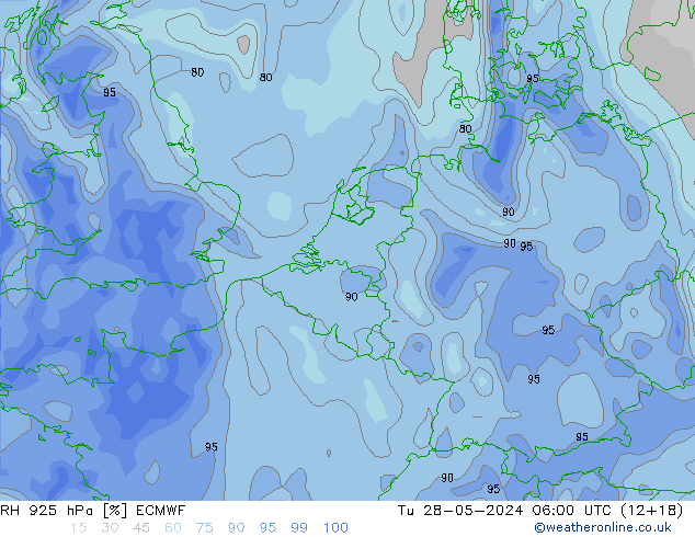 RH 925 hPa ECMWF Di 28.05.2024 06 UTC