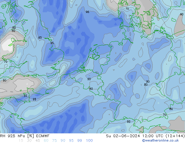 RH 925 hPa ECMWF Dom 02.06.2024 12 UTC