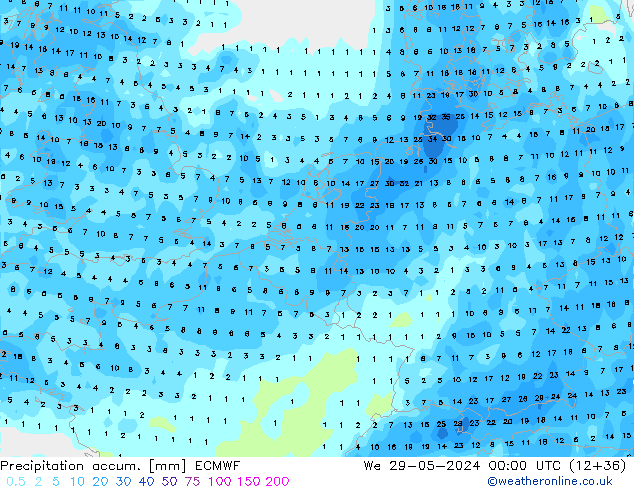 Précipitation accum. ECMWF mer 29.05.2024 00 UTC