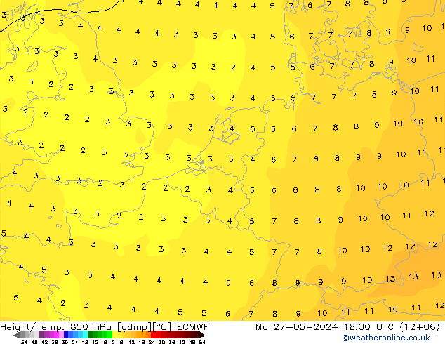 Z500/Yağmur (+YB)/Z850 ECMWF Pzt 27.05.2024 18 UTC