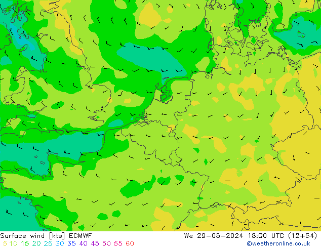 Surface wind ECMWF We 29.05.2024 18 UTC