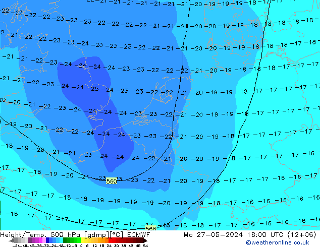 Géop./Temp. 500 hPa ECMWF lun 27.05.2024 18 UTC