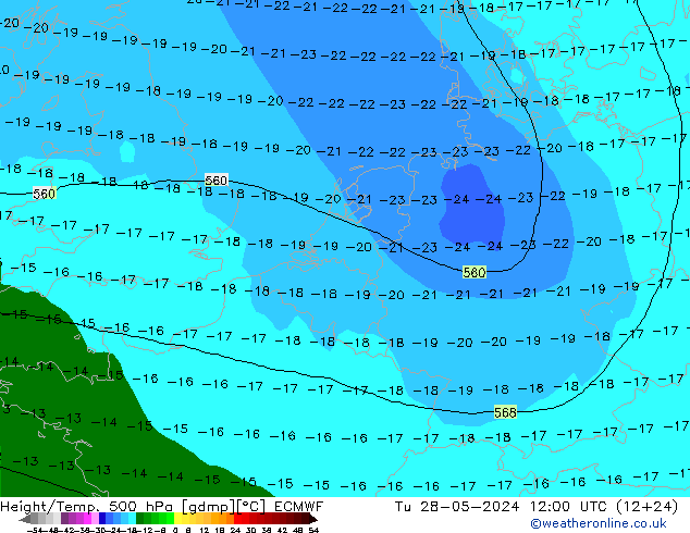 Z500/Yağmur (+YB)/Z850 ECMWF Sa 28.05.2024 12 UTC