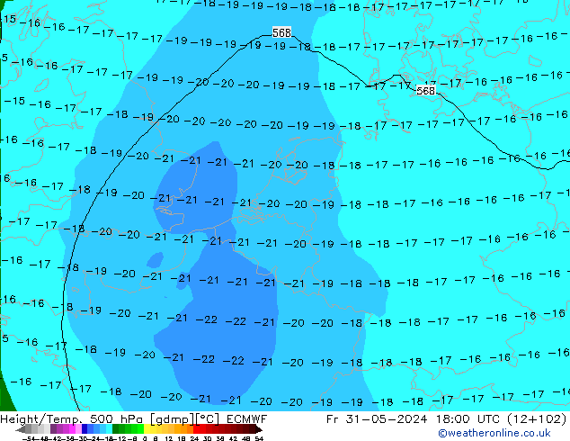 Z500/Rain (+SLP)/Z850 ECMWF ven 31.05.2024 18 UTC