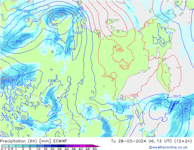 Z500/Rain (+SLP)/Z850 ECMWF Tu 28.05.2024 12 UTC