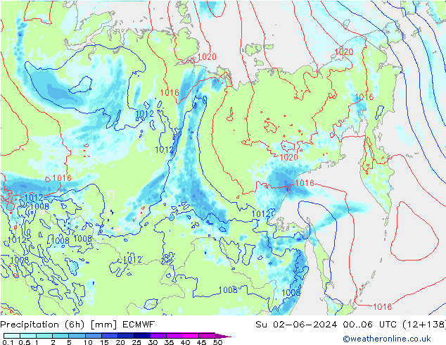 Precipitazione (6h) ECMWF dom 02.06.2024 06 UTC