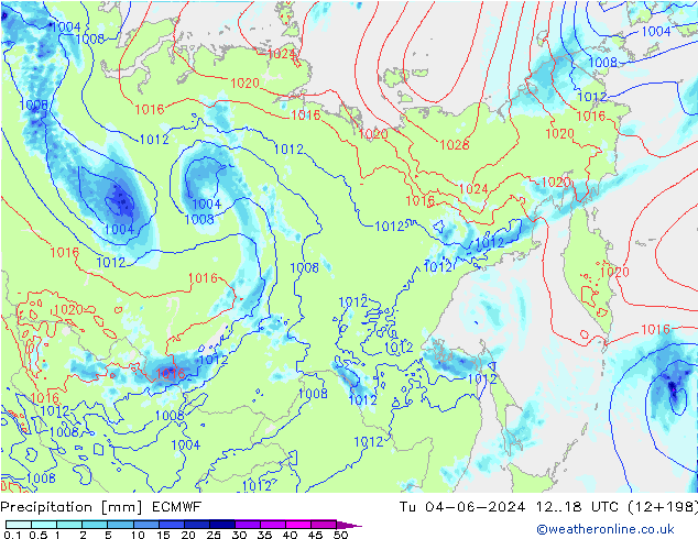 Srážky ECMWF Út 04.06.2024 18 UTC