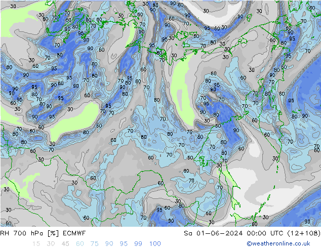 RH 700 hPa ECMWF Sa 01.06.2024 00 UTC