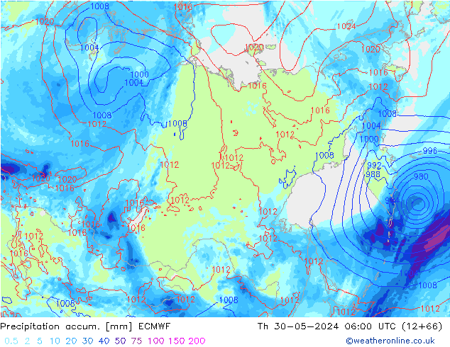 Precipitation accum. ECMWF  30.05.2024 06 UTC