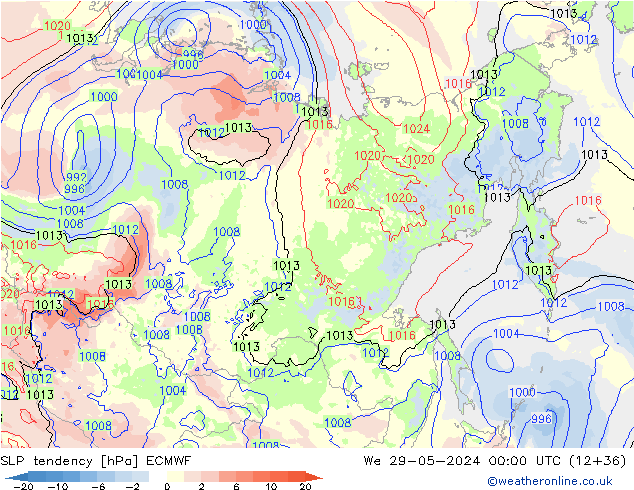 Tendance de pression  ECMWF mer 29.05.2024 00 UTC