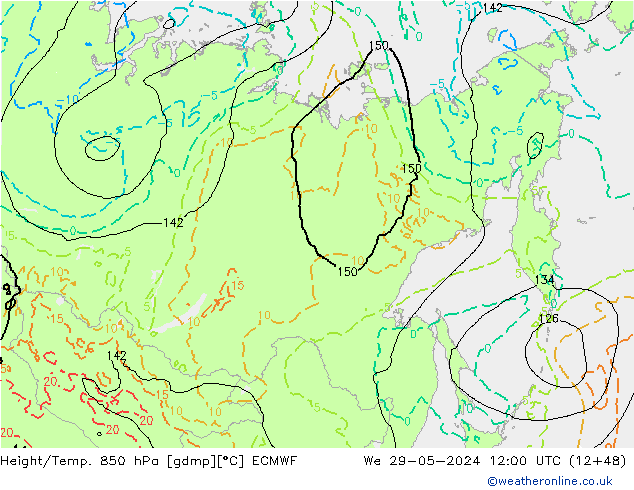 Z500/Rain (+SLP)/Z850 ECMWF mer 29.05.2024 12 UTC