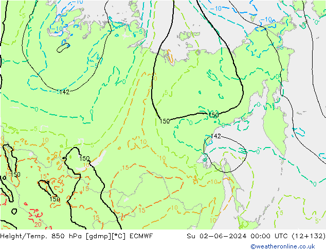 Z500/Rain (+SLP)/Z850 ECMWF Dom 02.06.2024 00 UTC