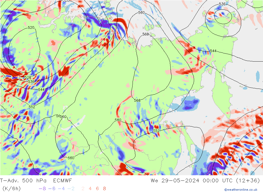 T-Adv. 500 hPa ECMWF We 29.05.2024 00 UTC