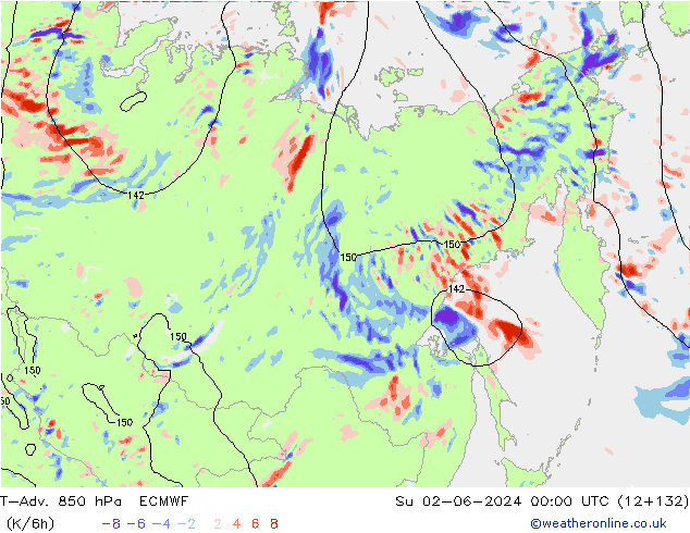 T-Adv. 850 hPa ECMWF So 02.06.2024 00 UTC