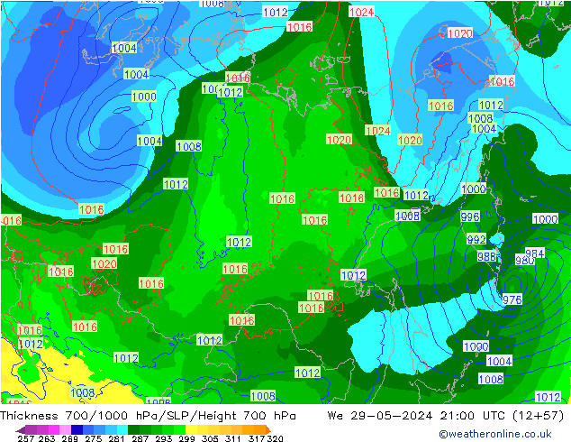 Thck 700-1000 hPa ECMWF  29.05.2024 21 UTC