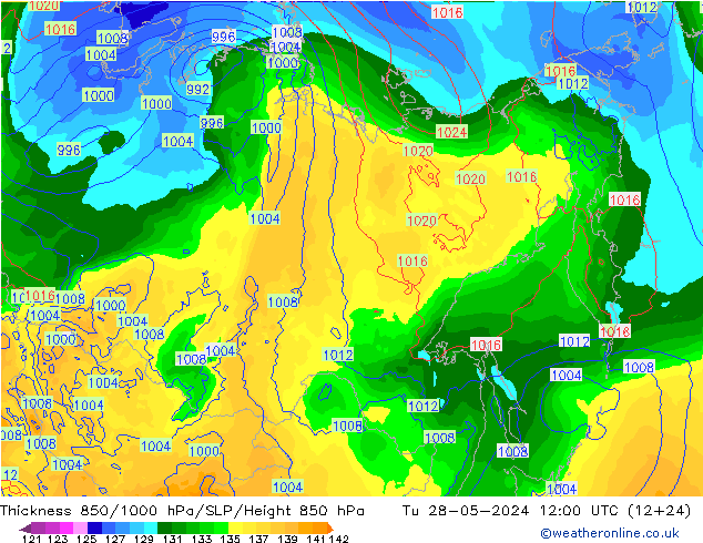 Thck 850-1000 hPa ECMWF  28.05.2024 12 UTC