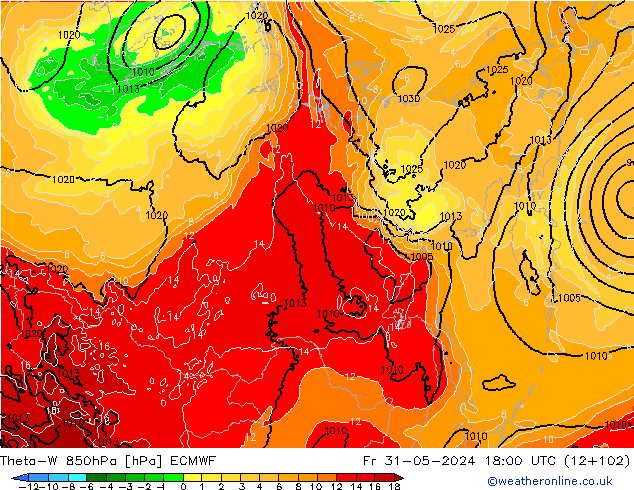 Theta-W 850hPa ECMWF vie 31.05.2024 18 UTC