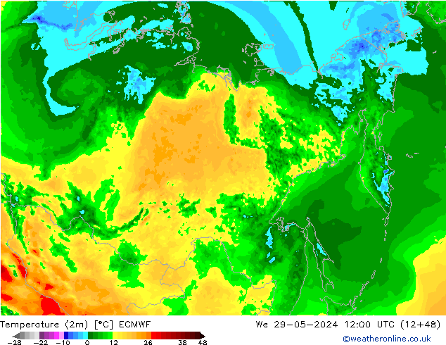 Temperature (2m) ECMWF We 29.05.2024 12 UTC