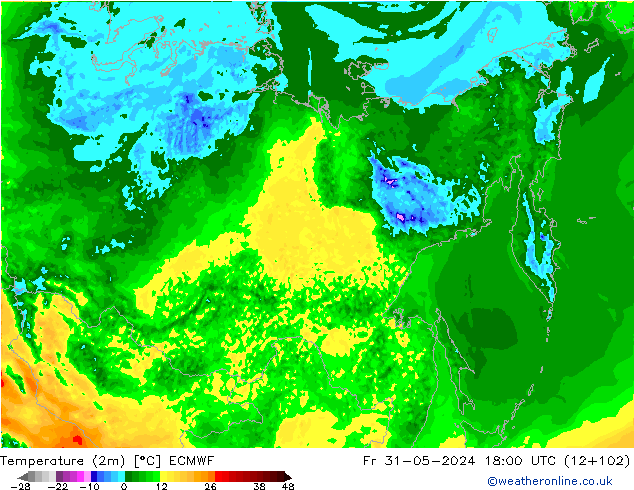 карта температуры ECMWF пт 31.05.2024 18 UTC