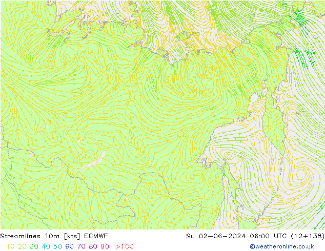 Ligne de courant 10m ECMWF dim 02.06.2024 06 UTC