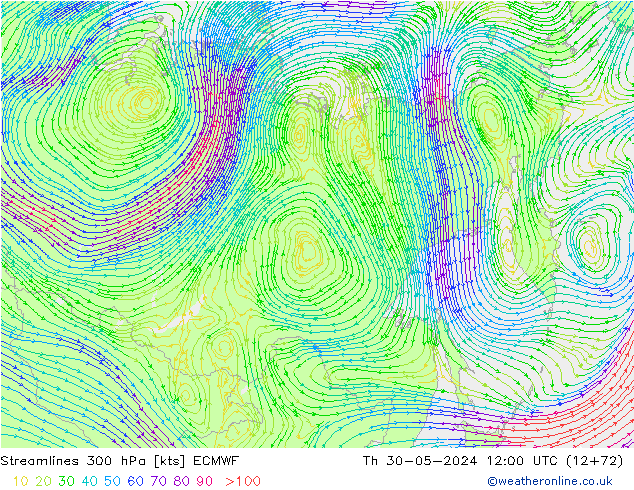 Streamlines 300 hPa ECMWF Th 30.05.2024 12 UTC