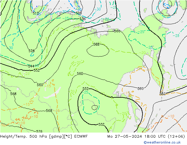 Z500/Rain (+SLP)/Z850 ECMWF Mo 27.05.2024 18 UTC