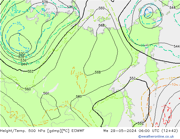 Yükseklik/Sıc. 500 hPa ECMWF Çar 29.05.2024 06 UTC