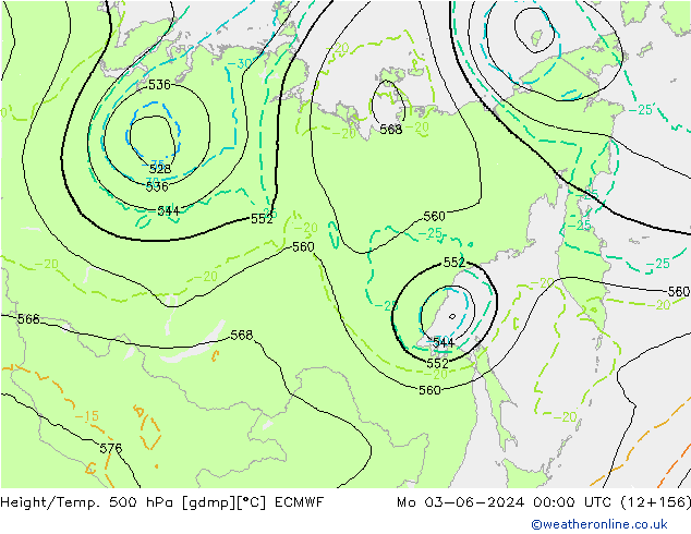 Height/Temp. 500 hPa ECMWF Mo 03.06.2024 00 UTC