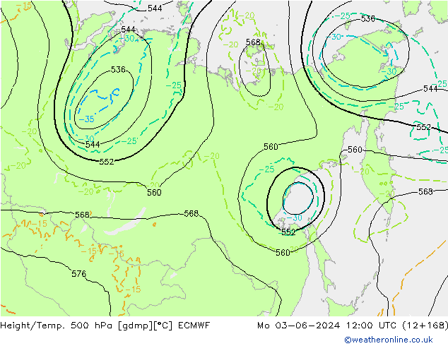 Z500/Rain (+SLP)/Z850 ECMWF  03.06.2024 12 UTC