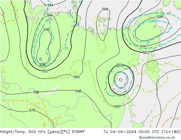 Z500/Yağmur (+YB)/Z850 ECMWF Sa 04.06.2024 00 UTC