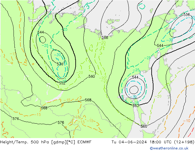 Z500/Rain (+SLP)/Z850 ECMWF вт 04.06.2024 18 UTC