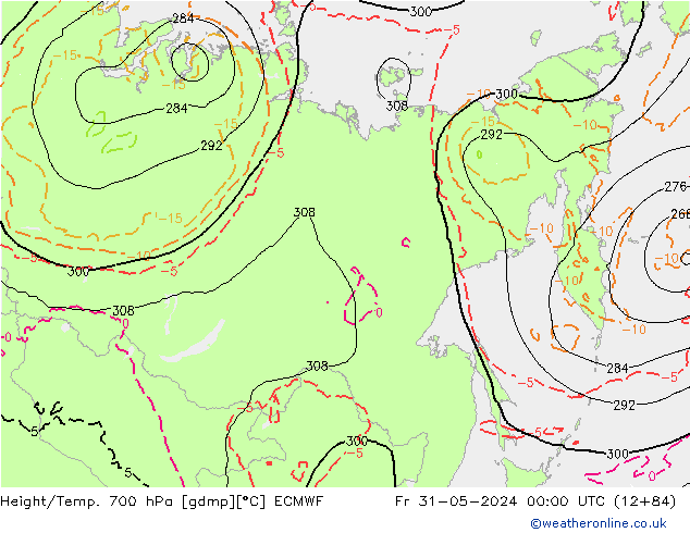 Height/Temp. 700 гПа ECMWF пт 31.05.2024 00 UTC