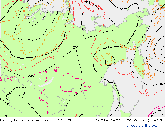 Height/Temp. 700 hPa ECMWF sab 01.06.2024 00 UTC