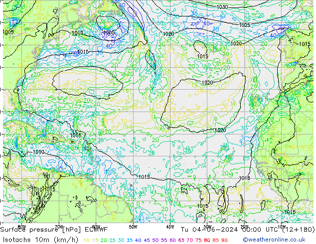 Isotaca (kph) ECMWF mar 04.06.2024 00 UTC