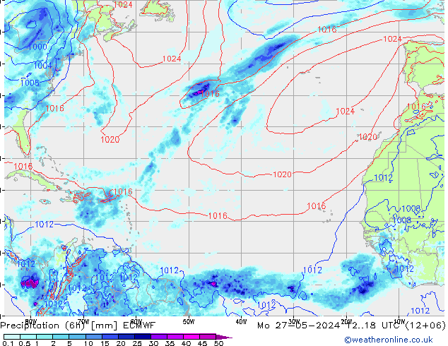 Z500/Rain (+SLP)/Z850 ECMWF пн 27.05.2024 18 UTC