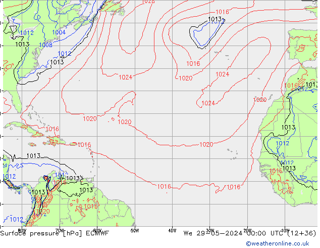 Pressione al suolo ECMWF mer 29.05.2024 00 UTC