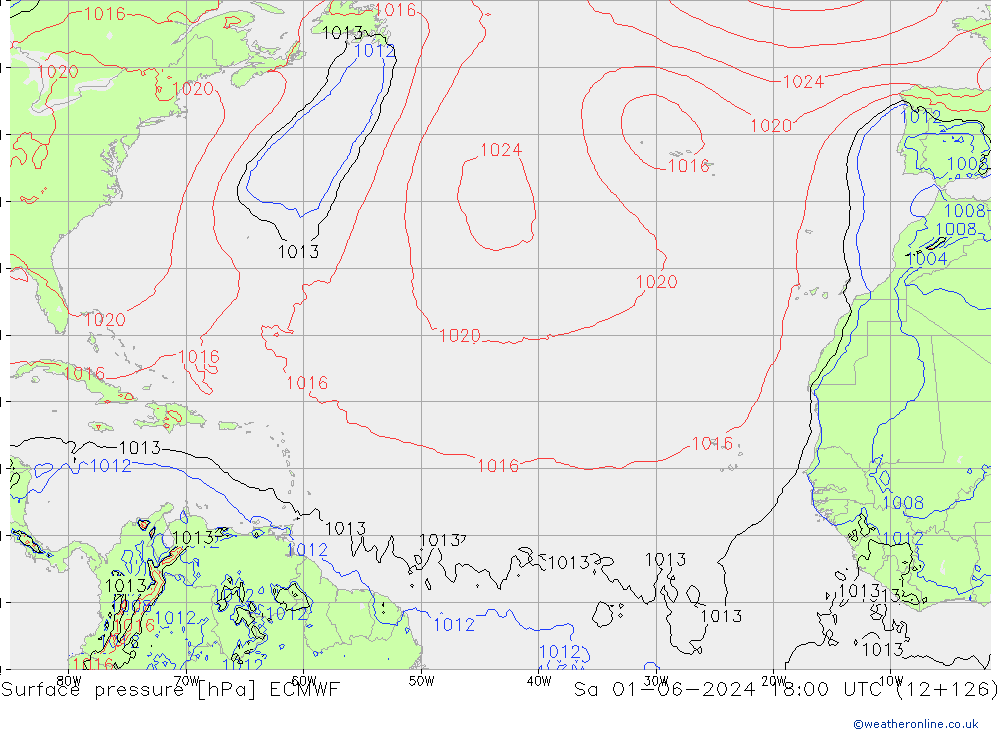 Surface pressure ECMWF Sa 01.06.2024 18 UTC