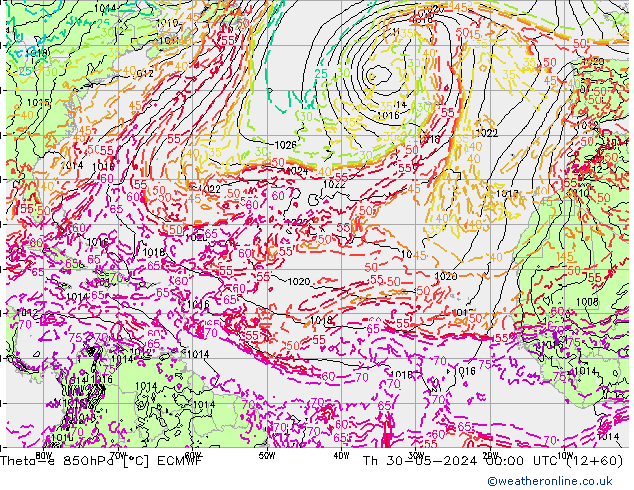 Theta-e 850hPa ECMWF Do 30.05.2024 00 UTC