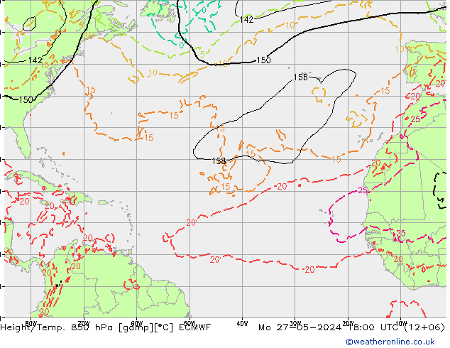 Z500/Yağmur (+YB)/Z850 ECMWF Pzt 27.05.2024 18 UTC