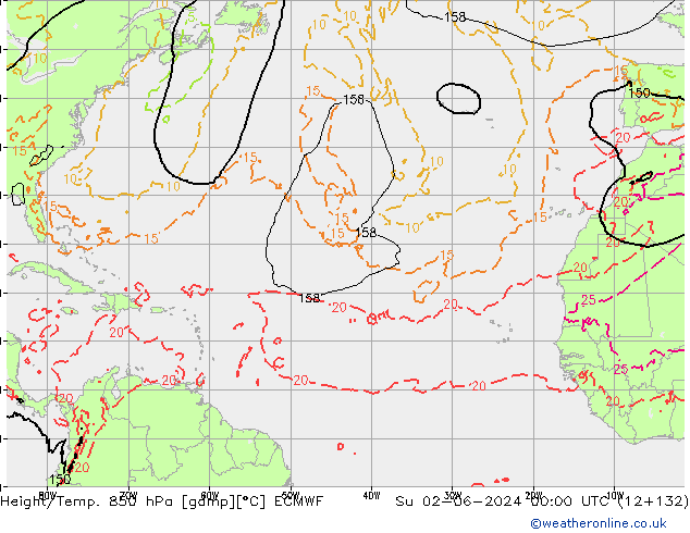 Height/Temp. 850 hPa ECMWF Dom 02.06.2024 00 UTC