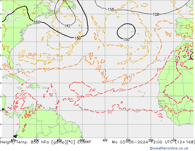 Height/Temp. 850 hPa ECMWF Mo 03.06.2024 12 UTC