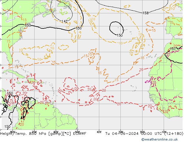 Z500/Rain (+SLP)/Z850 ECMWF wto. 04.06.2024 00 UTC