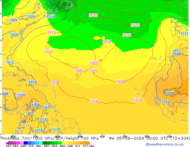 Thck 700-1000 hPa ECMWF Qua 05.06.2024 00 UTC