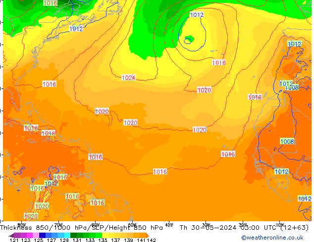 Thck 850-1000 hPa ECMWF  30.05.2024 03 UTC