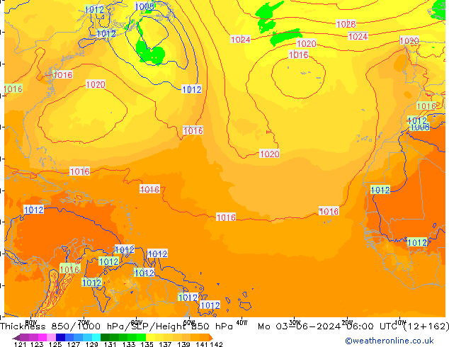 Dikte 850-1000 hPa ECMWF ma 03.06.2024 06 UTC