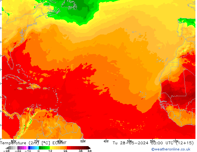 Temperature (2m) ECMWF Út 28.05.2024 03 UTC