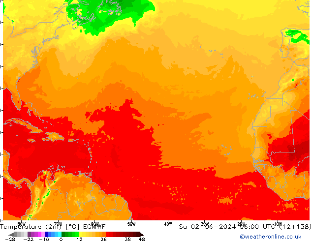 Temperatuurkaart (2m) ECMWF zo 02.06.2024 06 UTC