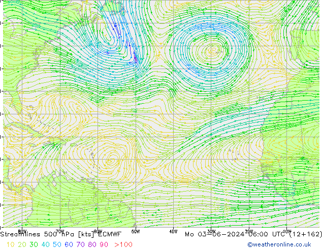 Streamlines 500 hPa ECMWF Mo 03.06.2024 06 UTC