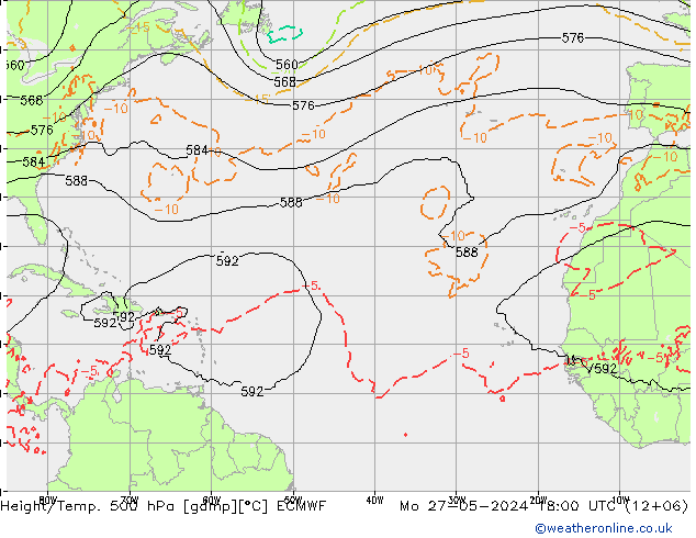 Z500/Yağmur (+YB)/Z850 ECMWF Pzt 27.05.2024 18 UTC