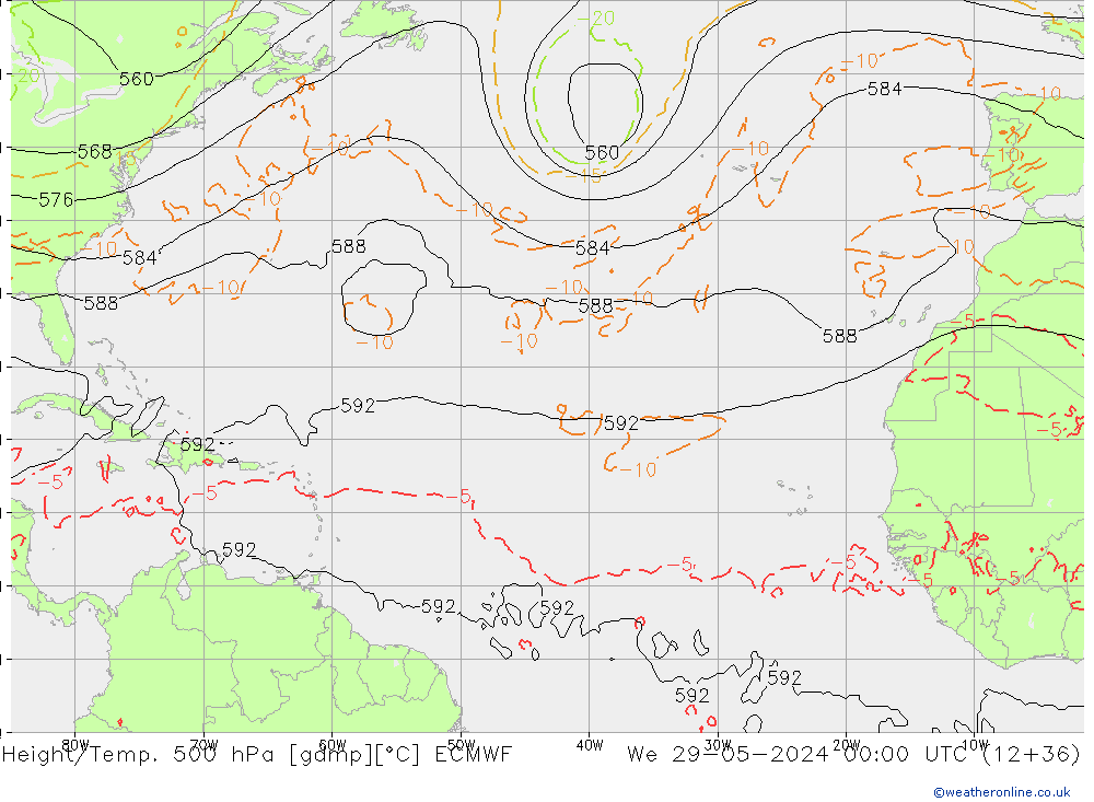 Z500/Rain (+SLP)/Z850 ECMWF mié 29.05.2024 00 UTC